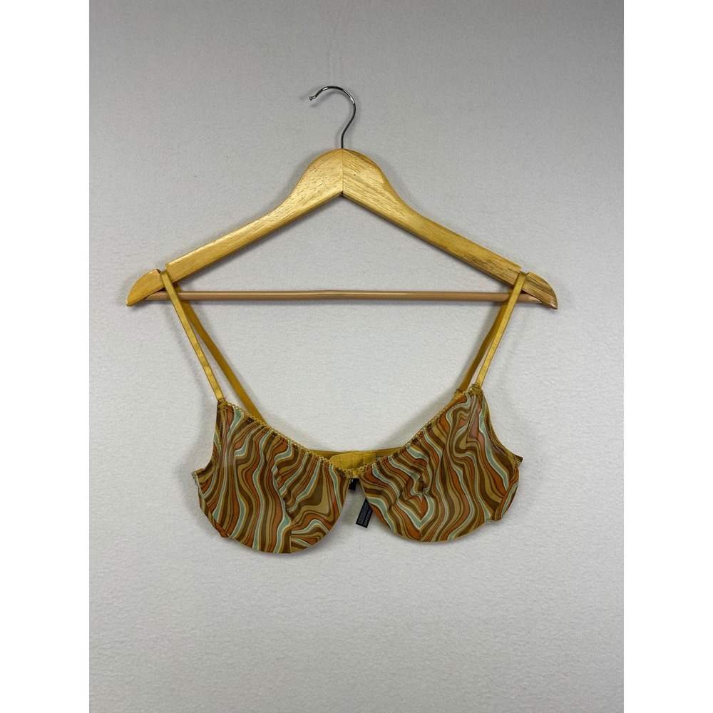 Retro 70s Out From Under Women 34D‎ Yellow Psychedelic Swirl Sheer Mesh Bra